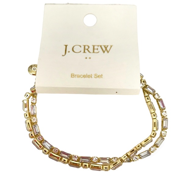 J. CREW Tennis Bracelets Baguette Round Crystal CZ Set of 2 Clear Crystals NWT - Picture 4 of 6